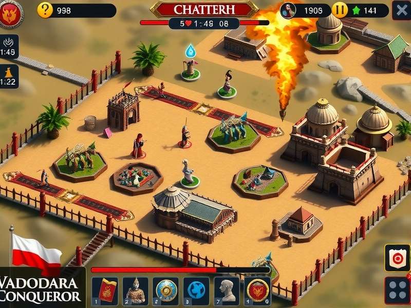 Advanced Vadodara Conqueror strategy showing city layout and defense