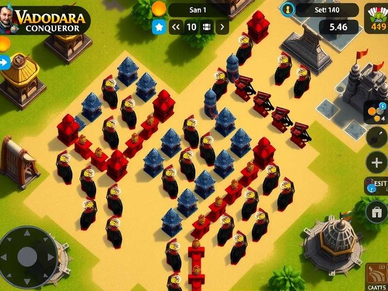 Vadodara Conqueror gameplay screenshot showing city building and strategy elements